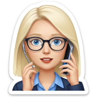Pale Realistic balage hair woman wearing glasses and blue eyes speaking on 1 cell phone sticker