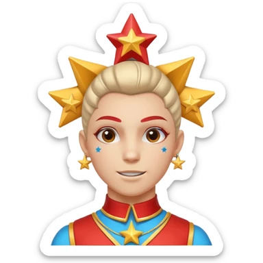 circus acrobat portrait, head and shoulders only, sporty costume collar, energetic expression, star accessories, 3D cartoon, mobile game icon style, clean background, no text, no watermark
 sticker