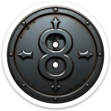Minimal emoji, gothic metal coin made of black steel, engraved number 8 at the center, ancient industrial aesthetic, worn metal texture, no glow, no neon, flat emoji design, centered, transparent background sticker