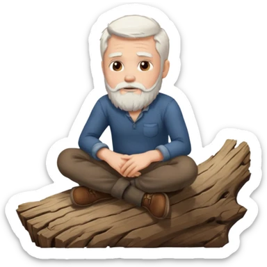 A white haired man with a beard sitting on a piece of wood sticker