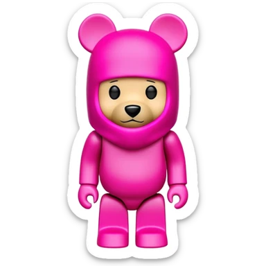 bearbrick toy figure wearing a bright pink balaclava, blocky bear collectible toy sticker