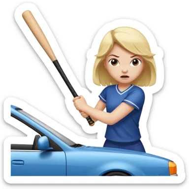 Girl hitting a car with a baseball bat angrily  sticker