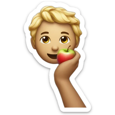 A soul holding an apple sticker