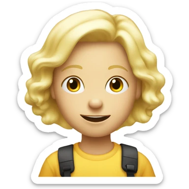 talking blond child with speech bubble near sticker