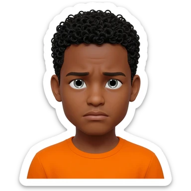 black boy curly hair orange shirt overwhelmed sticker