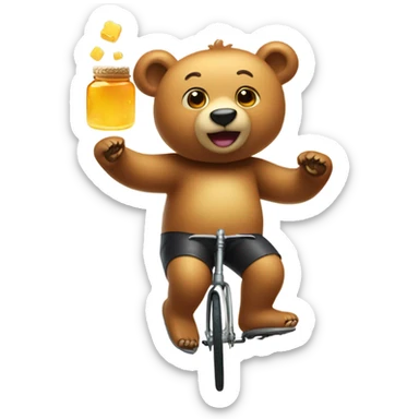 A bear in a tutu, juggling honey jars while riding on a unicycle sticker