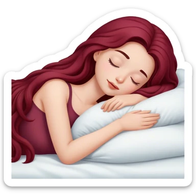 A beautiful, burgundy long haired girl sleeping in bed sticker