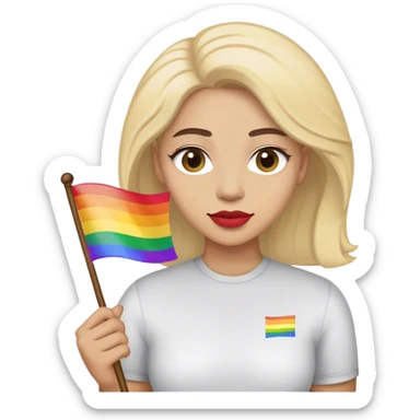 woman with lgbt flag sticker