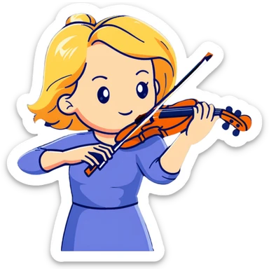 Middle-aged blonde woman playing violin, focused expression sticker