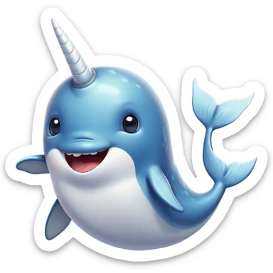 Cinematic Comical Narwhal Portrait Emoji, Head tilted dramatically with an exaggeratedly shocked expression, featuring a streamlined body with a prominently spiraled tusk and wide, comically expressive eyes brimming with disbelief, Simplified yet hilariously expressive features, highly detailed, glowing with a slightly sassy glow, high shine, dramatic yet playful, stylized with an air of quirky oceanic attitude, bright and endearing, soft glowing outline, capturing the essence of a meme-worthy narwhal that appears ready to side-eye its way into internet fame instantly! sticker