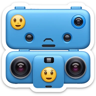 blue iPhone 16 with two cameras, emoji style, close-up sticker
