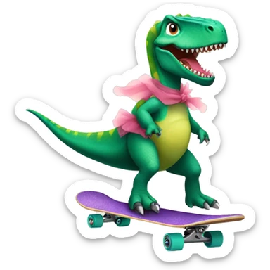 Dinosaur riding a skateboard in a tutu sticker