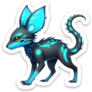 Rare realistic dark-neon glowing bioluminescent edgy badass epic pretty beautiful handsome gorgeous aesthetic colorful vibrant Vernid-Trico-species-Fakemon-creature by LiLaiRa, 4 legs, 1 tail, random markings, (full body) sticker