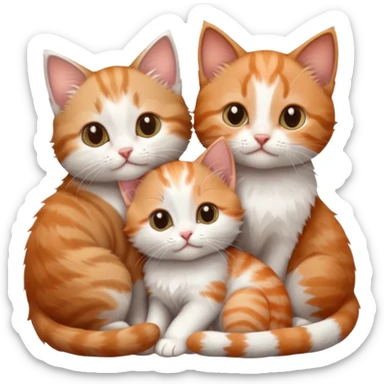 3 tiny kittens cuddling together all different colours, the first one is grey and white, the second is ginger and white and the third is brown tabby and white sticker