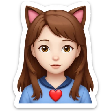 neko girl with heart brown hair sticker