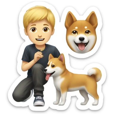 boy with shiba inu dog sticker