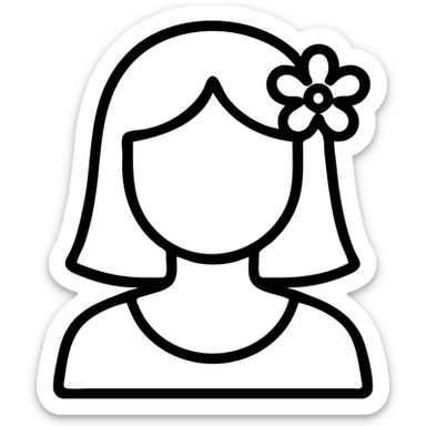 girl with straight hair, flower in hair, summer theme outlined icon sticker