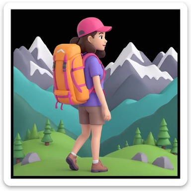 portrait of girl back packing mountains in background, close up pose sticker