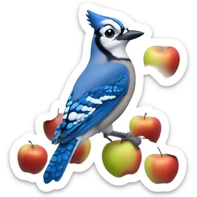 Blue jay with pears and apples sticker