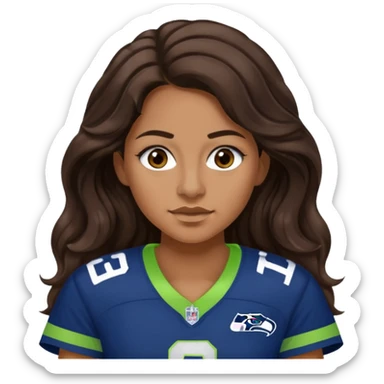 Long wavy Dark brown hair, brown eyes with small nose ring of seahawks fan women sticker