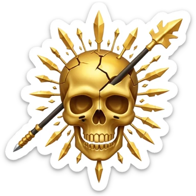 golden skull explode in multiple pieces by a spear sticker