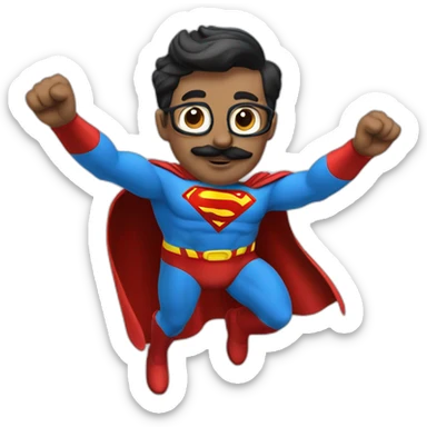 Flying superman with moustache happy full body sticker