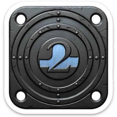 Minimal emoji, gothic metal coin made of black steel, engraved number 2 at the center, ancient industrial aesthetic, worn metal texture, no glow, no neon, flat emoji design, centered, transparent background sticker