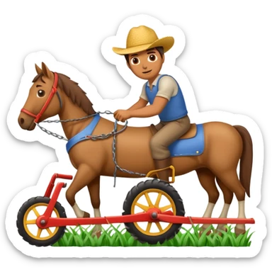 man plowing a field with a plow and a horse, emoji style sticker