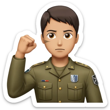 soldier doing the Attack on Titan salute with fist on chest, military salute with right fist over heart sticker