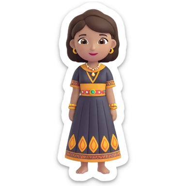 girl wearing a traditional black Indian dress, bob cut brown hair, white skin, emoji style sticker