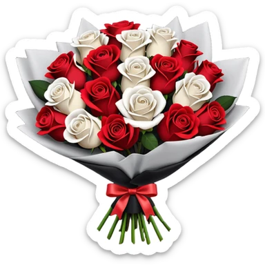 White rose and red rose bouquet with black paper  sticker