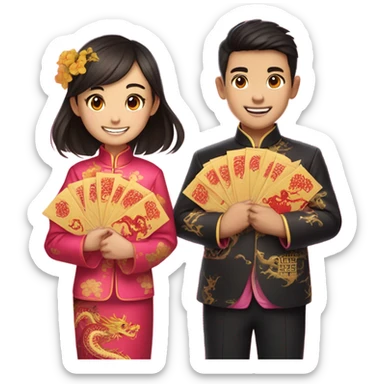 Boy and girl celebrate Chinese new years clothing sticker