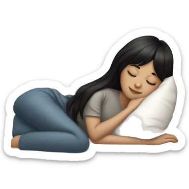 Woman pale skin black hair with bangs sleeping in bed with pillow, white woman sticker