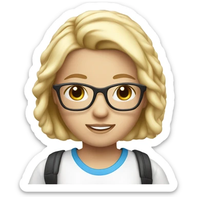 girl blond wiith blue eyes in glasses and white t-shirt  sticker