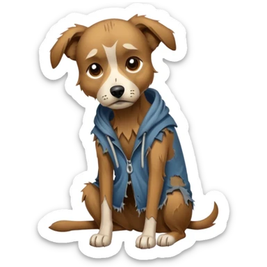homeless poor dog with torn clothes  sticker