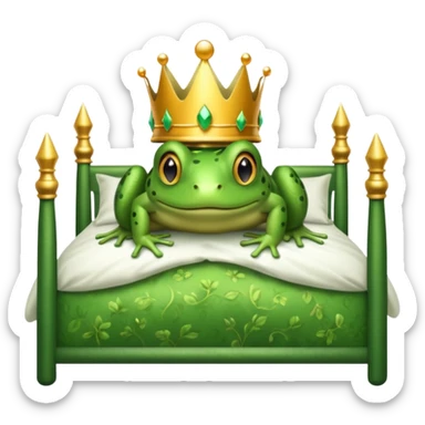 Frog with crown in a double bed  sticker