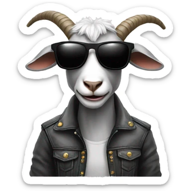 biker, long grey goat tee with short hair and dark sunglasses sticker