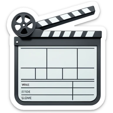 extremely minimal film slate, absolute bare minimum lines, just enough to recognize as clapperboard, pure outline sticker