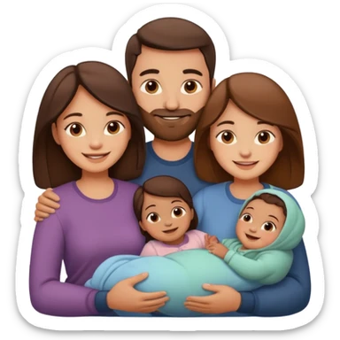 brown family with mom dad daughter son and baby sticker