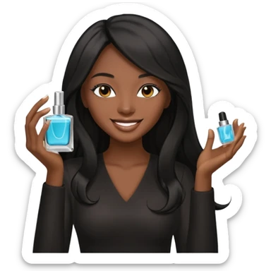 Black long haired black model spraying perfume sticker