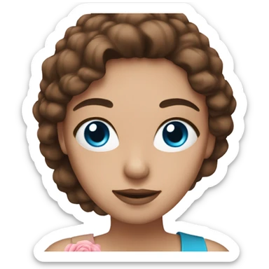 woman with blue eyes brown hair and pink bouquet in the hand sticker