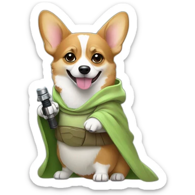 Corgi dress as yoda with light saber sticker