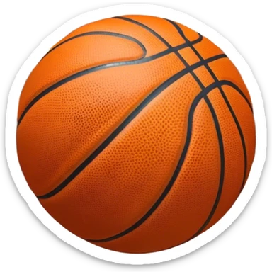 Cinematic Realistic image of a basketball captured in dynamic motion, with detailed surface textures and a slight motion blur, set against a vibrant urban backdrop with energetic lighting sticker