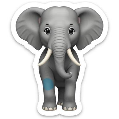 A massive 3D cartoon elephant standing tall with a strong posture, large tusks, deep gray skin, and intense eyes. Dust rising around its feet, sunlight highlighting its size and strength. Realistic textures, bold lighting, Memoji-style but fierce and commanding presence. sticker