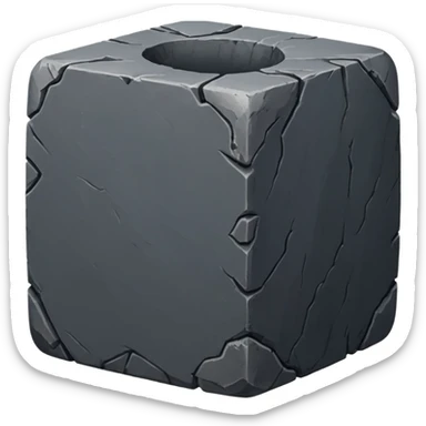 Create a dark gray stone cube, worn and weathered, with rounded and smoothed edges, realistic texture, and subtle imperfections sticker