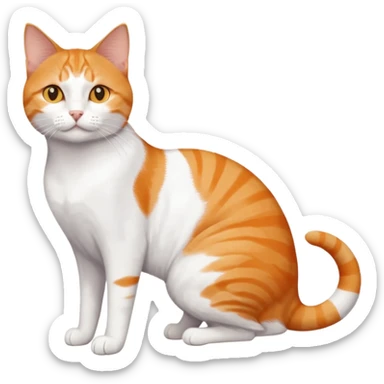 full body orange and white domestic shorthair slim cat with yellow/orange eyes and a white triangle pattern on his face playing sticker
