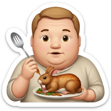 fat man eating rabbit sticker