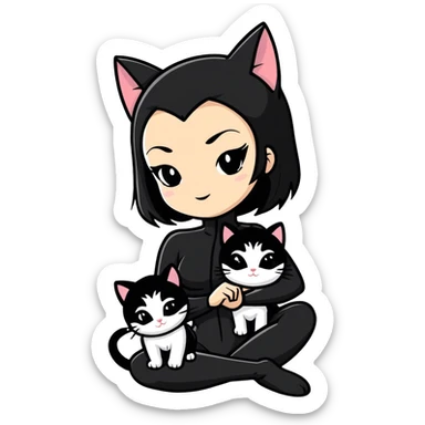 Pretty Catwoman with 2 kittens sticker
