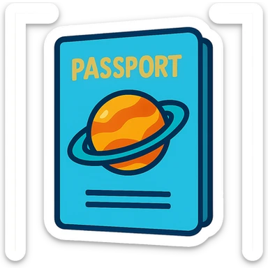 light blue passport with image planet, vibrant sticker