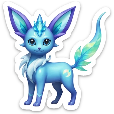 Shiny Crystallic Boreal Auroral Nebulae Espeon-Lumineon-Vaporeon-Amaura-Glaceon-Dragonair-Fakémon-hybrid-creature (full body)  sticker